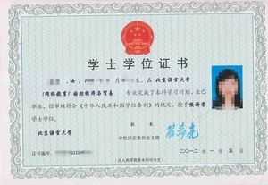 北语言大学京学位证书样本